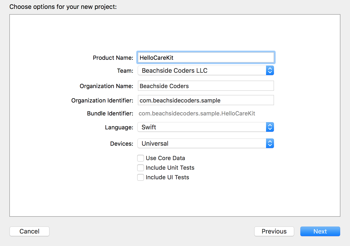 Creating a New Project in Xcode